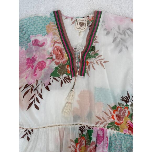 Z&L Europe Floral Print Airy  100% Cotton Pom-Pom Caftan Swim Cover Up OS - Picture 5 of 16